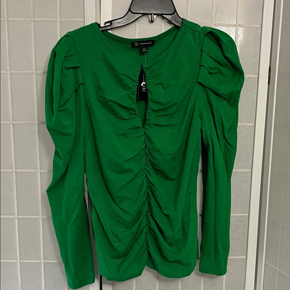 INC International Concepts Emerald Green Ruched Blouse
